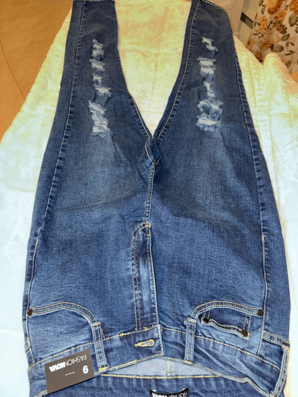Fashion Nova Women's Dark Blue Distressed Skinny Jeans